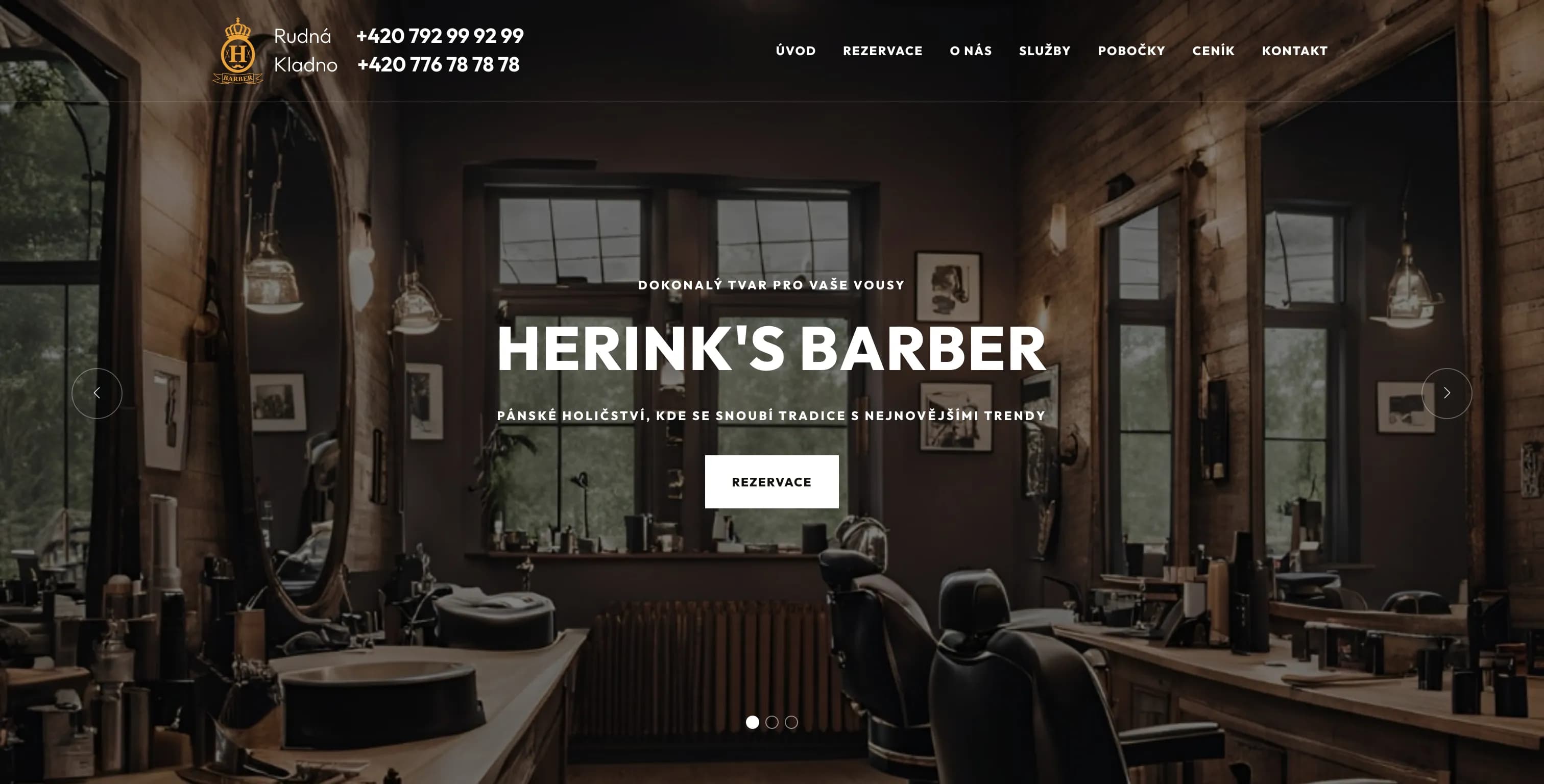 Web pro barbershop Herink's Barber — úvodní stránka
