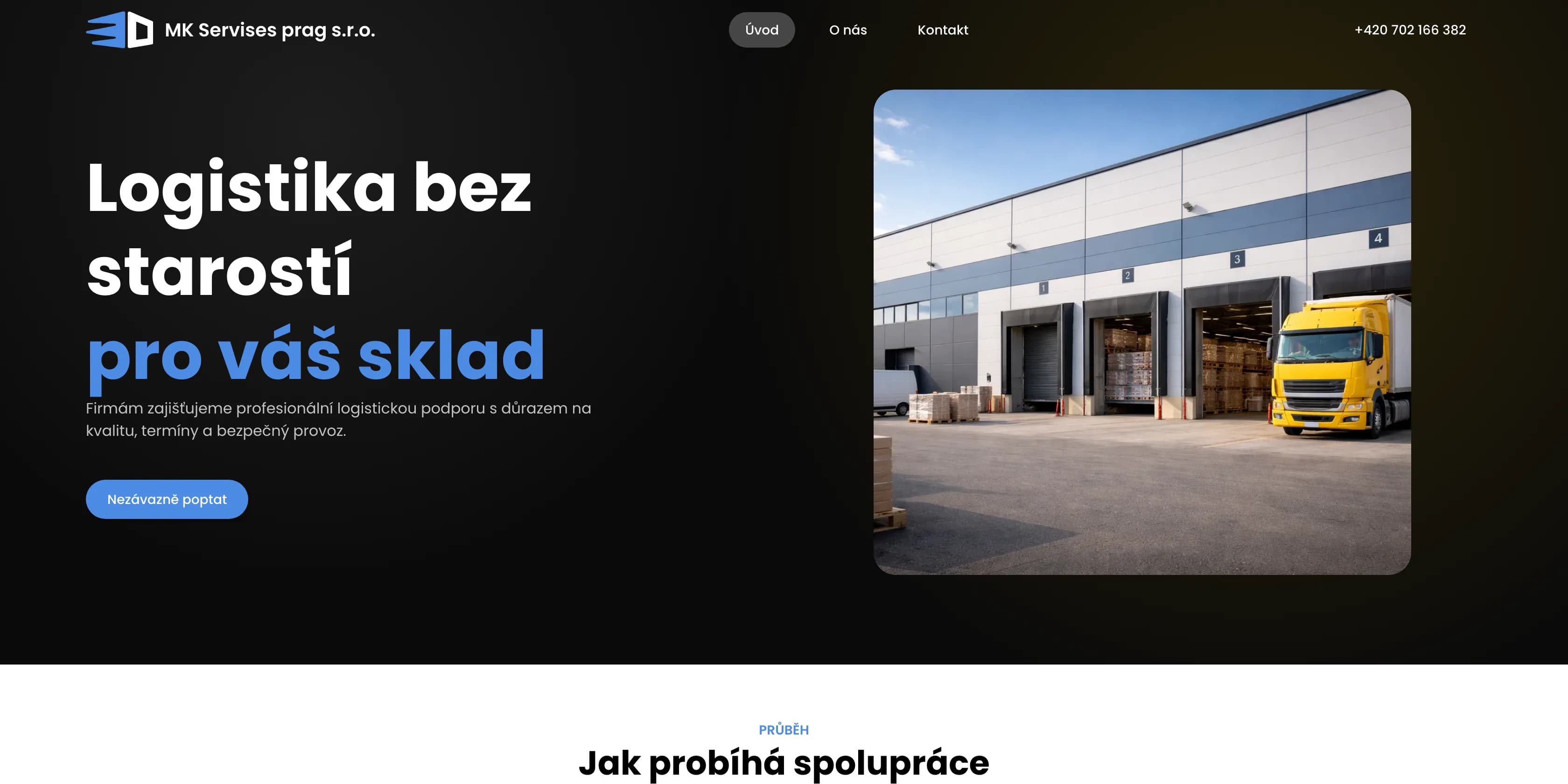 Úvodní stránka webu MK Servises prag — desktop
