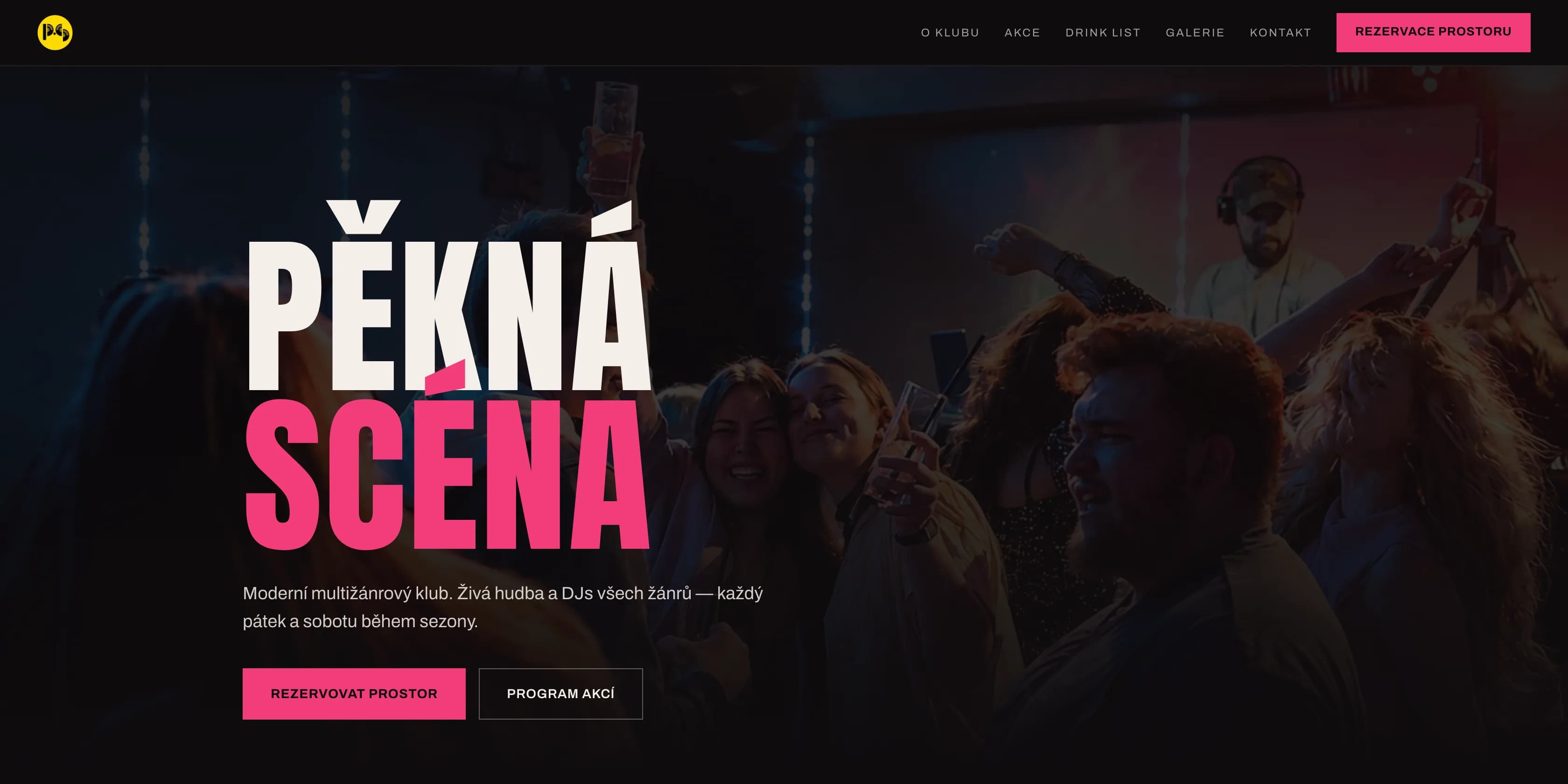 Úvodní stránka webu hudebního klubu — desktop